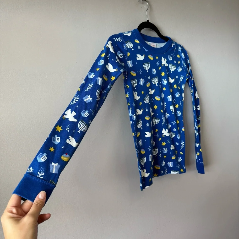 Hanna‎ Andersson Blue Hannukah Menorah Long Sleeve Matching Pajama Set Size 12